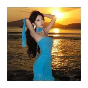 여성용 쉬폰 원피스 언밸런스 드레스 해변 CH5 여자 여름 바캉스 미니 여성 프릴 휴가용 탑 여행 플라워 코