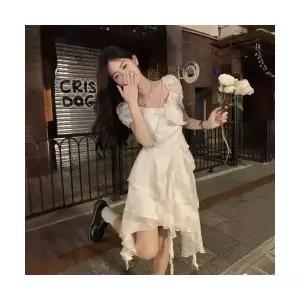 여자 원피스 흰색 바캉스 첫사랑 해변 프릴 휴식 쉬폰 언밸런스 프렌치 여신기초센센계 티 CH1