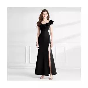 여성용 쉬폰 원피스 일자어깨 프릴 튜브톱 파티 힙스터 드레스 디너 CH1