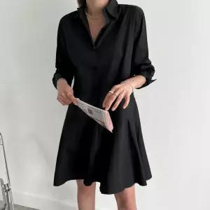 여성용 쉬폰 원피스 가을 프릴 긴팔 솔리드 셔츠 드레스 CH3
