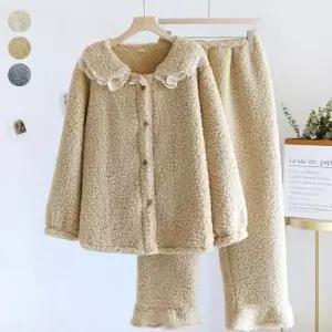 남성수면바지 양털 뽀글리 밑단 프릴 레이스 여성 수면 잠옷 세트