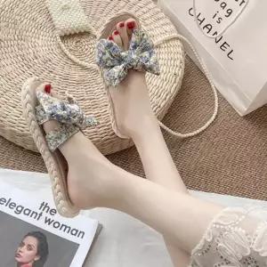 여성 패브릭 꽃리본 플랫 슬리퍼 1P 여름 바캉스 신발 여름슬리퍼 해변슬리퍼