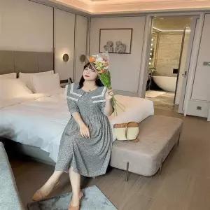 빅카라 2단 레이스 큐티 라운드넥 반팔 롱원피스