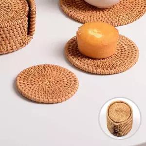 감성 802CTT10 주방 카페 컵 홀더 라탄 티 코스터 8cm 6개 set