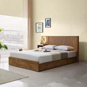 보루네오 템바 원목수납침대 Q+사이드협탁조명1개 DB4055