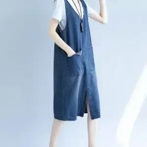 빈티지 워싱 여성 오버핏 멜빵 데님 원피스 점프슈트