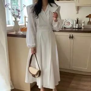 여성원피스 세일러카라 랩 롱원피스 어깨셔링 A라인 허리 스트링