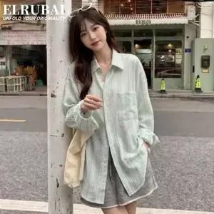 엘루바이 오버핏 스트라이프 여성셔츠 긴팔 루즈핏여츠 빅사이즈