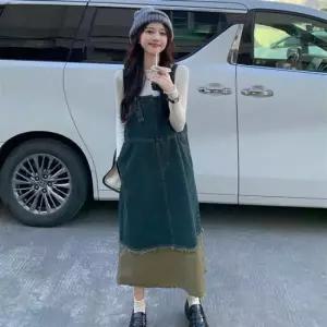 빈티지 데님 배색 멜빵 원피스 131 스커트 데님 원피스 오버롤 멜빵 배색