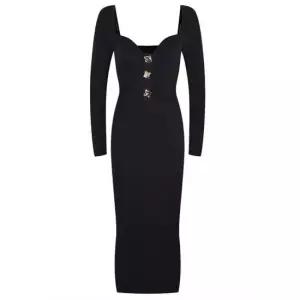 심플 원피스 롱 니트 버튼 스퀘어넥 슬림핏