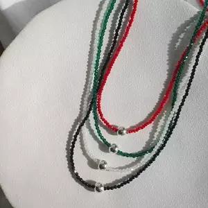 여자 비즈 진주 실버볼 레이어드 데일리 목걸이