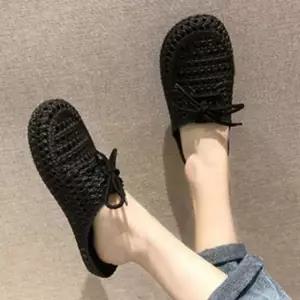 여성 라탄 리본 펀칭 젤리 슈즈 바캉스 슬리퍼 3컬러