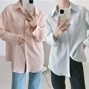 루즈핏블라우스 여름 커버업 아사면 시스루 레이어드 오버핏 셔츠