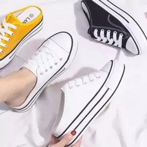 푹신한 단화 스니커즈 슬립온 캔버스 뮬 통굽 캐주얼 여성