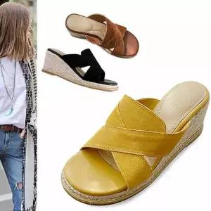 [카미엣뮤즈]스웨이드 에스빠드류 웨지 슬리퍼_KM21s251