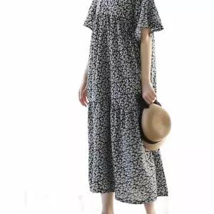 [하프클럽/옷자락]여자 데일리 바캉스룩 페미닌 플라워 프릴 롱원피스