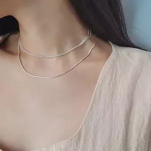 [옷자락]여자 슬림 얇은 실버 스네이크 레이어드 초커 목걸이
