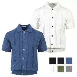 남자 나폴리 케이블 카라넥 반팔 가디건 AT-KNH-Q032-네이비