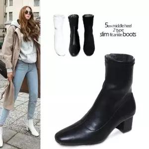[카미엣뮤즈]미들힐 슬림 핏 앵클부츠_KM19w071