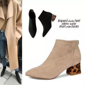 [카미엣뮤즈]레오파드 청키 힐 숏 부츠_KM19w092