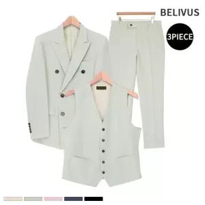 [빌리버스]빌리버스 남자 스리피스 셋업 BAX092 남성 베스트 슬랙스 더블 자켓 수트