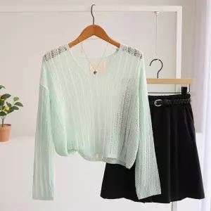 [잇수다] 로보브 시스루 세미크롭 브이넥 긴팔 니트