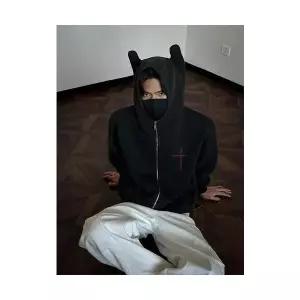 남성 코디룩 집업 가디건 블랙 워싱 데빌 맨투맨 가을 십자가 자수 후드 카디건 인기3