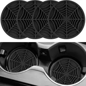 컵 홀더용 Alpmosn 4PCS 스파이더 웹 자동차 코스터 할로윈 재미있는 논슬립 실리콘 인서트 장식 남녀용