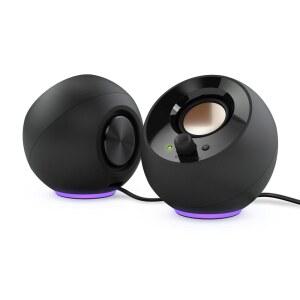 크리에이티브 페블 SE 미니멀리스트 2.0 USB-C 전원 PC 스피커, RGB 조명 u200B, 3.5mm AUX-in, 컴퓨터 및 노트북용 최대 4.4W RMS 전원 (블랙)
