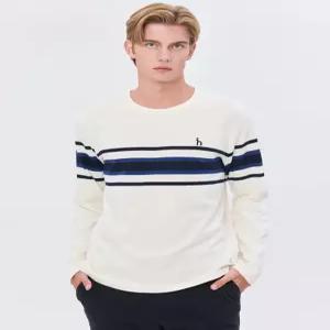 헤지스 남성 24FW [클리어런스][스테디셀러] 화이트 라인배색 면 긴팔티셔츠 WHTS4C343WT