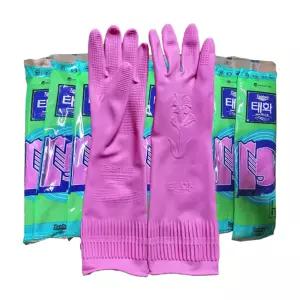 태화 고무장갑 꽃밴 핑크 대 L 10켤레 주방 설거지 천연 라텍스 고무 장갑 분홍색