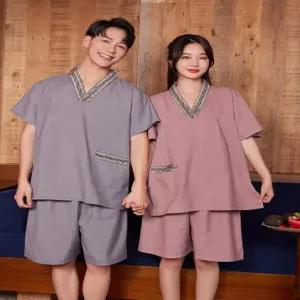 황토 찜질방옷 세트 순면 찜질복 사우나복 개량한복 숯가마 해피플러스 반팔 긴바지