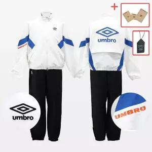 [엄브로]팝러쉬 컬러블럭 스탠넥 바람막이 아노락 셋업 자켓 반바지 조거팬츠 세트 화이트 [백화점판]