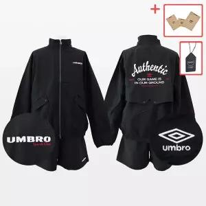 [엄브로]린넨라이크 스탠넥 블루종 바람막이 아노락 셋업 자켓 반바지 세트 블랙 [백화점판]