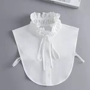 여성 프릴 카라 하이넥 리본카 셔츠 여성 레이스 카라 블라우스 페이크 데님목