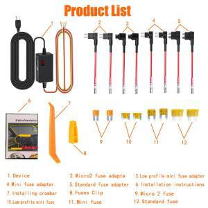 REDTIGER Type C USB 12V ~ 5V 대시 캠 하드 와이어 키트 회로 F7N F9 T 저전압 보호