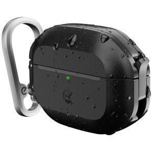 [미국배송] 잠금 기능이 있는 방수 에어팟 프로 3 케이스 - IP68 및 방진 보호 충격 방지 튼튼한 3세대용 낙하 하드 커버(카본 블랙)