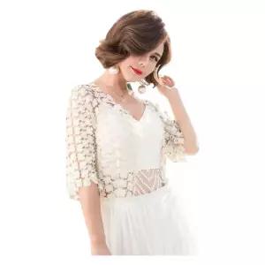 여성 라인 댄스복 상의 쉬폰 라틴 모던 탑 연습복 L 화려한 망사 왈츠