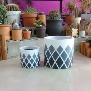 원통형 시멘트화분 30x28cm 20x18cm 체크 디자인 세트 2개