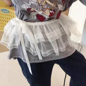 포유 시스루 펀칭 레이스 샤 레이어드 랩 미니스커트