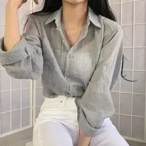 베이직 얇은 시스루 긴팔 여자 여성 시원한 여름셔츠 린넨 여자 여성여름셔츠 와이셔츠