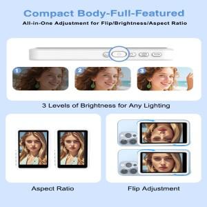 도니식 형 자석식 휴대폰 미러링 스크린 모니터 셀카용 후면 카메라 및 필 전구 내장 실시간 HD 디스플레이