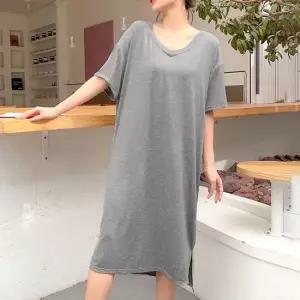 친절한탄씨 밑트임패턴 올데이 사이드 포치 브이컷 롱드레스 LKO550 루즈핏원피스 베이직원피스