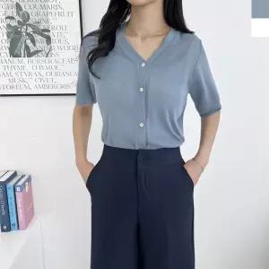 여자 봄 여름 시원한 브이넥 반팔 니트 가디건