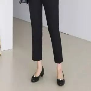 국내제작 둥근코 진주 리본장식 통굽 미들힐Y 여성구두