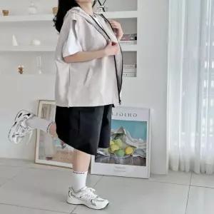 여성용 오버핏 후드 조끼 고프코어 바람막이 베스트 아우터