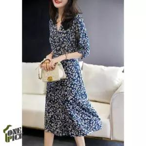 여자 원피스 실크 프린트 티샷 플라워 프렌치 누에 OP1