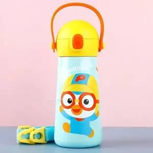 고품질 어깨끈 휴대용 스테인리스 빨대물병 원터치 보틀 아동식기 소풍물병 빨대물통 빨대물병 WFLUWRS