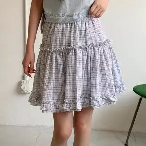 여자 봄여름 시원한 체크 프릴 플레어 미니 스커트