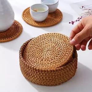 감성 829DRB21 주방 카페 컵 홀더 라탄 티 코스터 10cm 6개 set